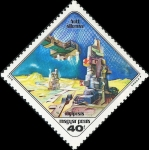 Stamps : Europe : Hungary :  Pinturas de ciencia ficción de Pal Varga, Moon Station