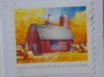 Stamps United States -  Edificio y Bandera-Barn in Autumn-Granero en Otoño-USA/Presorted Standard- 