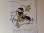 Stamps : America : United_States :  Black-capped chichadel- Chichadel de capa negra (Paecile atricapius).Serie; Pájaros en otoño