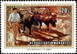 Sellos de Africa - Rwanda -  Organización Internacional del Trabajo, 50 aniversario, trabajador de cantera por Oscar Bonnevalle