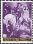 Stamps Rwanda -  Reproducción de pinturas de Caritas, San Martín dividiendo su manto por Anthony Van Dijk