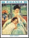 Stamps Rwanda -  Pinturas impresionistas francesas, Madre e hijo, de Mary Cassatt
