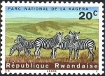 Sellos de Africa - Rwanda -  Parque Nacional de Kagera, cebra de las llanuras (Equus burchelli)