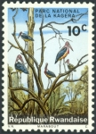 Sellos de Africa - Rwanda -  Parque Nacional de Kagera, cigüeña marabú (Leptoptilos crumeniferus)