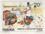 Stamps Rwanda -  Producción de alimentos, Pollo (Gallus gallus domesticus), Pavo (Meleagris gallopa)