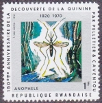 Sellos de Africa - Rwanda -  150 Aniversario. O El Descubrimiento De La Quinina, Mosquito Anopheles (Anopheles sp.)