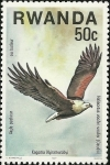 Stamps : Africa : Rwanda :  Aves rapaces, águila pescadora africana (Haliaeetus vocifer)