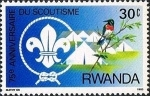 Sellos del Mundo : Africa : Rwanda : 75 aniversario del Movimiento Scout, Sunbird Camp-Northern de doble collar Cinnyris reichenowi 