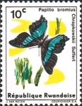 Sellos del Mundo : Africa : Rwanda : Mariposas (1965), cola de golondrina ancha de bandas verdes (Papilio bromius)