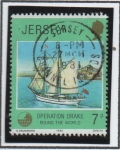 Stamps : Europe : Jersey :  Velero "Ojo del viento"