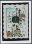 Sellos del Mundo : Asia : Kuwait : FAO  50 Anv. Pescado, Barco