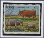 Stamps Laos -  8 Anv, d' l' Republica, Bueyes y cerdo