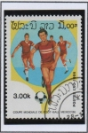 Stamps Laos -  Copa mundial México, Bandera y jugadas