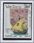 Stamps Laos -  Barcos d' Vela y mapas Por: Piri Reis