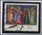 Stamps : Europe : Latvia :  Angeles con Instrumentos Musicales y Arbol d