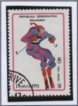 Stamps Madagascar -  Olimpiadas d' Invierno, Albertville, Esquí d' descenso