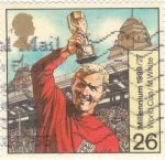 Stamps United Kingdom -  Bobby Moore con la Copa del Mundo, 1966