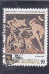 Stamps : Europe : Greece :  Macedonia, caza de ciervos - Mosaico de la antigua Pella