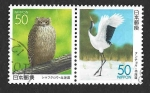 Stamps Japan -  Z340-341 - Búho Manchú y Grulla Japonesa