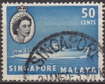 Sellos del Mundo : Asia : Singapur : SINGAPUR MALAYA 1955 Scott Michel 39 Sello Barcos Transatlantico M.S. Chusan usado