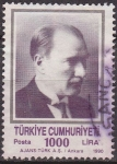 Sellos del Mundo : Asia : Turqu�a : TURQUIA Turkia 1990 Scott 2486 Sello Fundador y 1º Presidente Mustafa Kernal Ataturk Usado