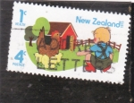 Stamps New Zealand -  niño con gallina y pollos