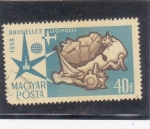 Stamps Hungary -  Mapa, lago y productos locales.