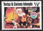 Sellos del Mundo : America : Islas_Turcas_y_Caicos : Dibujos animados - Gepetto, Pinocchio y Figaro