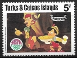 sello : America : Islas_Turcas_y_Caicos : Dibujos animados - Pinocchio and Lampwick