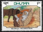 Stamps Bhutan -  Dibujos animados - Mowgli with the wolves
