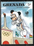 sello : America : Granada : Dibujos animados - Mickey Mouse flying with rocket belt