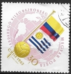 Sellos de Europa - Hungr�a -  Deporte - Banderas de Colombia y Uruguay