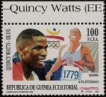 Stamps Equatorial Guinea -  Campeones Olímpicos Barcelona 92 -Atletismo- Quincy Watts - EE.UU.