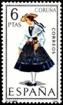 Stamps Spain -  ESPAÑA 1968 1841 Sello ** Trajes Tipicos Españoles Coruña