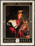 Stamps : Europe : Hungary :  "Boy Lighting Pipe" by H. Terbrugghen