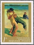 Stamps : Europe : Hungary :  Wrestling boys by Oszkár Glatz
