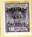 Stamps Spain -  1907 Guinea: Alfonso XIII 3 c habilitado para 5 c Edifil 58U