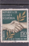 Stamps : Africa : Equatorial_Guinea :  Manos juntas y laurel