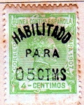 Stamps Spain -  1907 Guinea: Alfonso XIII 4 c. habilitado para 5 c Edifil 58V