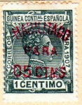 Stamps Spain -  1907 Guinea: Alfonso XIII 1 c habilitado para 5 c Edifil 58S