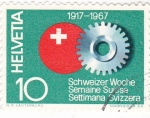 Stamps Switzerland -  50 aniversario Insignia de rueda dentada y semana suiza