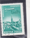 Stamps Hungary -  avión sobrevolando ciudad de Copenhague 