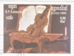 Stamps Cambodia -  Naturaleza muerta con violín, flauta y guitarra