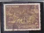 Stamps : Asia : India :  Shakuntala escribiendo esa carta a Dushyanta