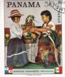 Stamps Panama -  Niñas de Panamá y México con trajes tradicionales.