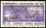 Stamps Mexico -  50 años de la aviación nacional.  1910 - 1960. Primer vuelo en méxico ALBERTO BRANIFF.