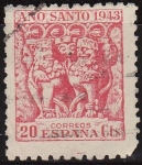 Stamps Spain -  ESPAÑA 1943-4 964 Sello Año Santo Compostelano Capitel detalle 20c usado