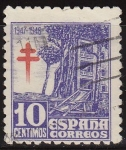 Stamps Spain -  ESPAÑA 1947 1018 Sello Pro Tuberculosos con Cruz Lorena10c usado