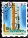 Stamps Laos -  1985 10º Aniversario vuelo Apolo Soyuz: Saturno 1B