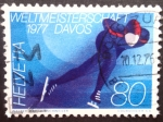Sellos de Europa - Suiza -  COPA DEL MUNDO EN DAVOS 1977 (patinaje hielo)